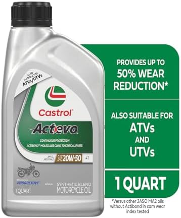 Castrol Actevo 4T 20W-50 Synthetic Blend Motorcycle Oil, 1 Quart, Pack of 6