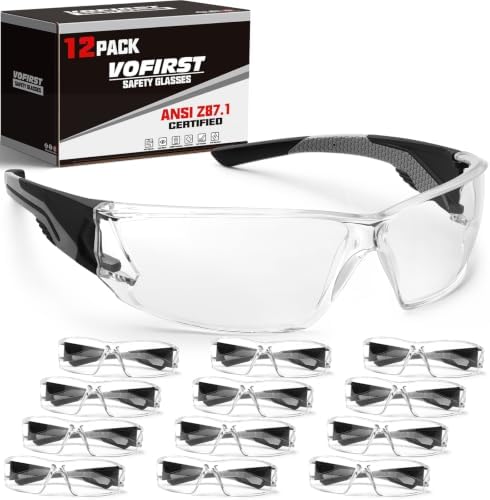 Clear Safety Glasses Bulk 12 Pack, ANSI Z87.1, Wrap Around Eye Protection