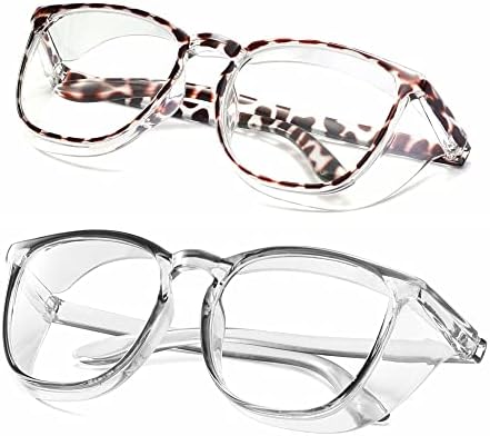 Alsenor Safety Glasses Anti Fog Goggles Protective Eyewear Blue Light Blocking Anti Dust UV Protection Glasses For Men Women (2 Pack(new-leopard+grey))