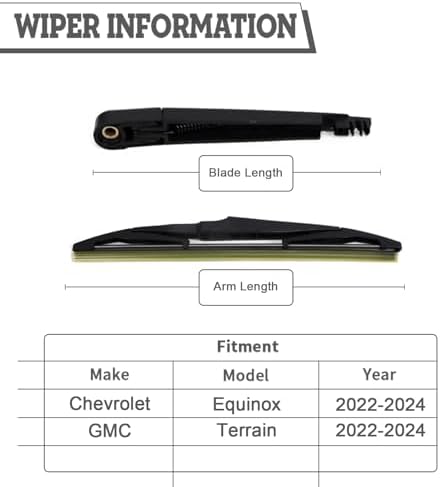 Rear Wiper Arm Blade Kit for Chevrolet Equinox GMC Terrain 2022-2024