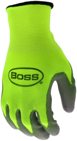 Boss Men's High Visibility Nitrile Coated Work Gloves, 5-Pack, High Dexterity, Enhanced Grip, Abrasion Resistant, Water Resistant, Large, Green/Black, (B31211-L5P)