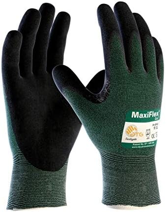 ATG 34-8743/M Maxiflex Cut, Green Engineered Yarn Shell, Blk Nitrile Microfoam Grip, (Pack of 3)