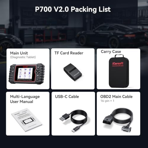 iCarsoft P700 V2.0 Diagnostic Scanner for Porsche from 1996 to 2025 9 Essential Services Full System Diagnosis Scan OBD2 Code Reader Battery/O2 Sensor/EVAP Test AutoVIN Lifetime Free Software Update