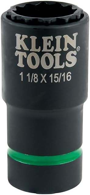 Klein Tools 66016 2-in-1 Impact Socket with 12-Point Deep Sockets, Coaxial Spring Loaded in 1-1/8 and 15/16-Inch Sizes