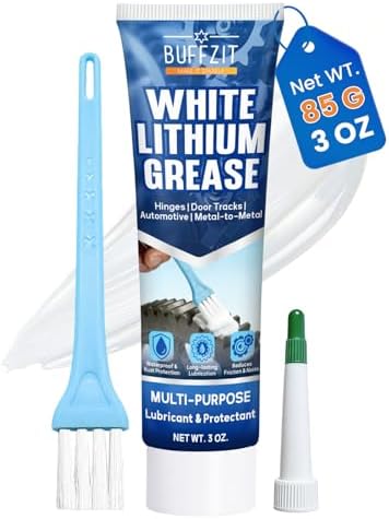 White Lithium Grease with Brush, Multi-Purpose Waterproof Lubricant for Hinges, Bearings, Gears & Garage Door, Long-Lasting Anti-Rust Grease for Automotive, Marine, Industrial & Household Use, 3oz/85g