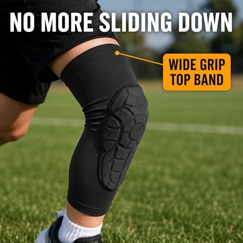 AceList Kids Knee Pads for Youth Ages 4-15, Honeycomb Padded Knee Sleeves for Basketball Baseball Football Volleyball Wrestling Cycling, Anti-Slip Stay-Up Protective Gear, 1 Pair (Size M Black)