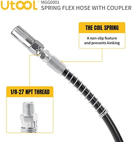 UTOOL 18 Inch Resin Spring Flex Hose, 1 Normal Coupler, 1/8 NPT Threads