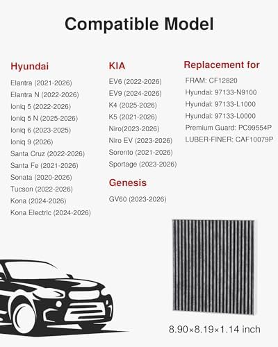 Puroma 1 Cabin Air Filter Activated Carbon for CF12820 Hyundai KIA Genesis