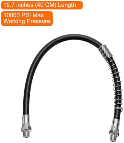 HARFINGTON Grease Gun Hose 15.7" 10000 PSI Spring Flex High Pressure Quick Release Grease Replacement with Coupler 1/8" NPT Threads for Grease Gun, Black