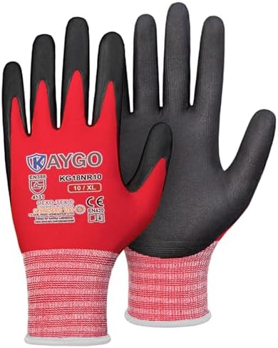 KAYGO Safety Work Gloves, MicroFoam Nitrile Coated, Men Women,KG18N