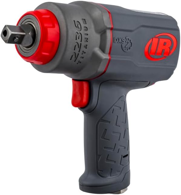 Ingersoll Rand 2236QPTIMAX DXS2 1/2" Air Impact Wrench, Quiet, 1500 ft-lb Torque, Titanium Hammercase, Pin Retainer, Pistol, Interchangeable Anvil, Multi-functional Tool