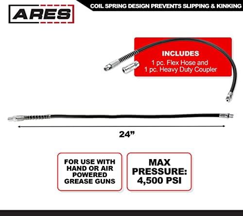 ARES 54033 24-In Grease Gun Flex Hose - 4,500 PSI, Heavy Duty Coupler