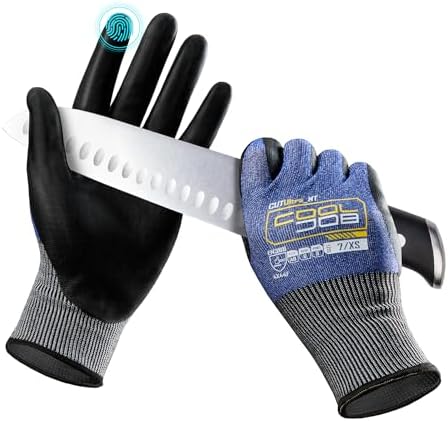 COOLJOB A9 Cut Resistant Safety Work Gloves with Grip, Touchscreen Nitrile Coated Heavy-duty for Glass Metal Sheet Handling
