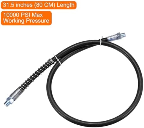 HARFINGTON Grease Gun Hose 31.5" 10000 PSI Spring Flex High Pressure Quick Release Grease Replacement with Coupler 1/8" NPT Threads for Grease Gun, Black