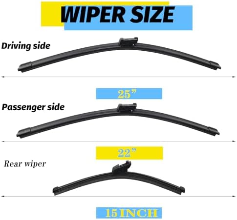 25"+22"+15" Windshield Wiper Blade Replacement Kit for 2018-2021 VW Tiguan - OEM Quality All Season Windshield Wiper Top Lock (Set of 3)