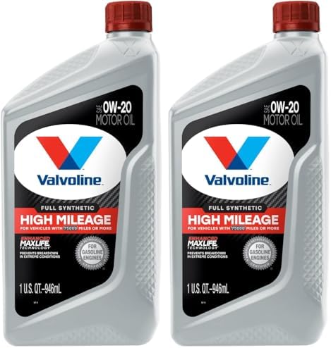 Valvoline Full Synthetic High Mileage with MaxLife Technology SAE 0W-20 Motor Oil 1 QT (Packaging May Vary) (Pack of 2)