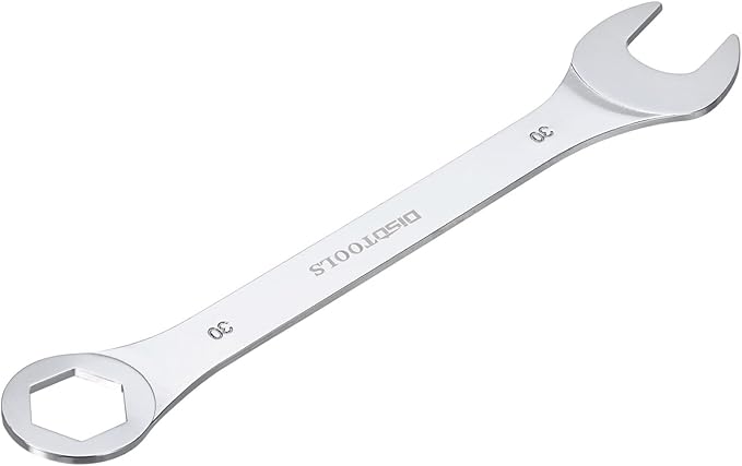 HARFINGTON Thin Combination Wrench Metric 30mm 6-Point Ended Box 15 Degree Offset Open End CR-V Chrome Plated Steel, Silver