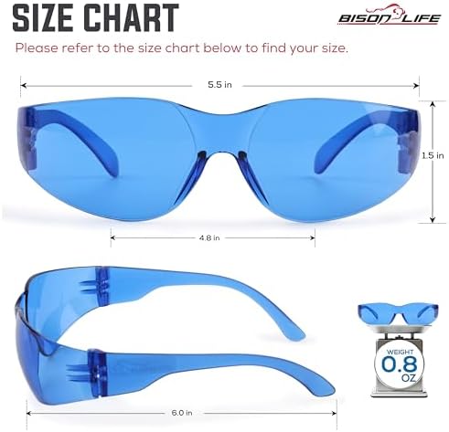 BISON LIFE Blue Safety Glasses for Men & Women, ANSI Z87.1, 6 Pack