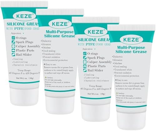 KEZE Silicone Grease Tube PTFE Synthetic Lubricant Sliding Door Grease Automotive Lubrication RV Toilet Seal Lubricant for Plumbing Faucet O Rings Plastic Parts Rubber Seal 1 oz 4-Tube