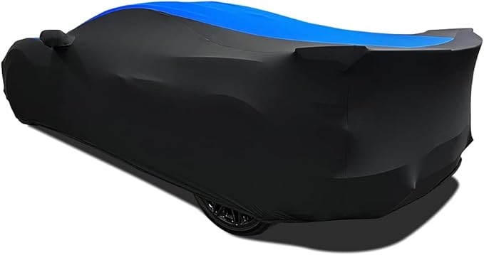 SR1 Performance USA C8 Corvette Indoor Car Cover – Custom Fit Stretch Satin Ultraguard, Soft Paint Protection Against Dust & Scratches for 2020–2026 Stingray, Z51, Z06, E-Ray (Blue/Black)