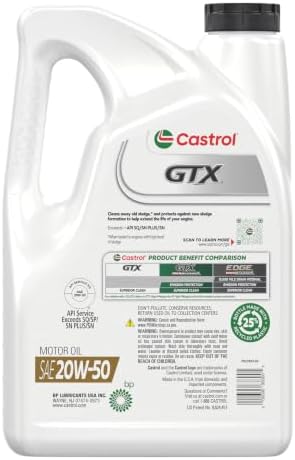 Castrol GTX 20W-50 Conventional Motor Oil, 5 Quarts, Pack of 3
