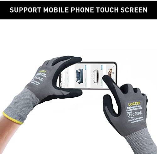 LOCCEF 6 Pairs MicroFoam Nitrile Work Gloves, Yellow Grip Dots