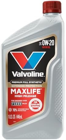 Valvoline MaxLife Extended Protection High Mileage 0W-20 Full Synthetic Motor Oil 1 Quart