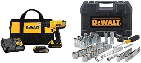 DEWALT 20V MAX Cordless Drill / Driver Kit, 1/2-Inch with Mechanics Tool Set, 84-Piece (DCD771C2 & DWMT81531)