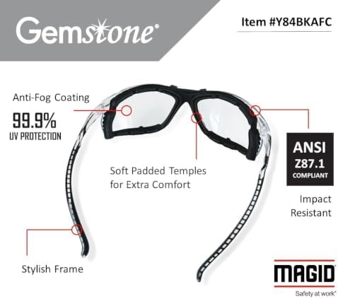 MAGID Foam Lined Safety Glasses, Anti-Fog, ANSI Z87+ Compliant, 1 Pair