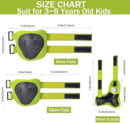 Kids/Youth Knee Pads Elbow Pads for 3-14Years Boys Girls 6 in 1 Kids Protective Gear Set Adjustable for Skating Cycling Bike Rollerblading Scooter Roller Skates