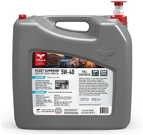 Triax Fleet Supreme 5W-40 API CK-4 Full Synthetic Heavy Duty Diesel Engine Oil | Moly Boron Friction Modified | Extended Drain (5 Gallon)