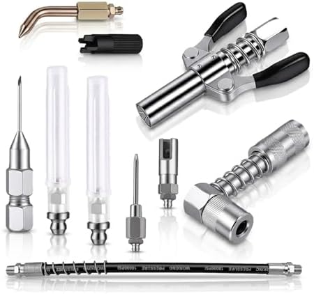 Grease Gun Tips, Grease Gun Coupler, Grease Gun Hose, 90 Degree Grease Gun Couple ＆ Slotted Right Angle 90 Degree Grease Coupler Combo, Zerk Fitting Cleaner, Straight And Bent Grease Needle Nozzles