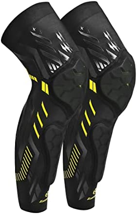 Kuangmi Knee Pad and Shin Guard Sleeve for Basketball, Wrestling, Soccer, Volleyball, Sports, Daily Support (Black Yellow-Pair, XXX-Large)