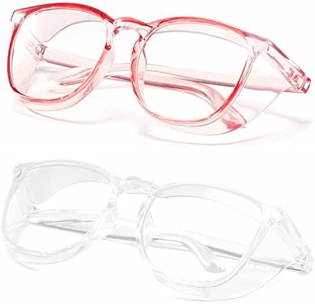 Alsenor Safety Glasses Anti Fog Goggles Protective Eyewear Blue Light Blocking Anti Dust UV Protection Glasses For Men Women (2 Pack (Pink + Clear))