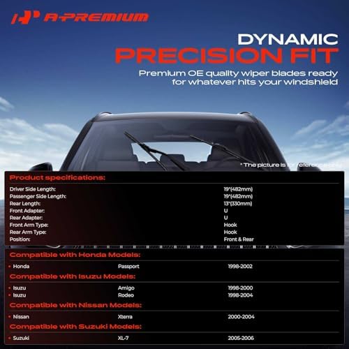 A-Premium 19"+19"+13" Windshield Wiper Blades with Wear Indicator & Towel