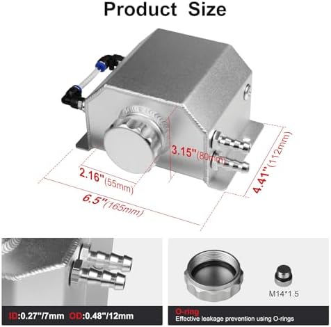 Coolant Reservoir Tank, 1L Aluminum Radiator Overflow Tank Silver