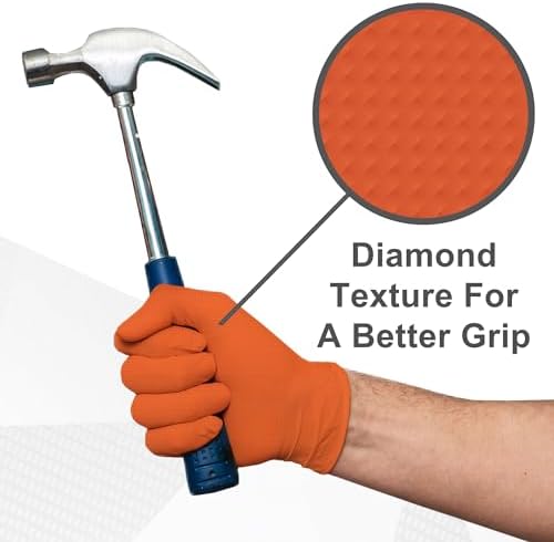 WECARE 8 Mil Nitrile Gloves - Heavy Duty Mechanic Gloves, with Diamond Grip - Powder and Latex Free Disposable Gloves