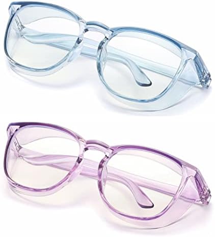 Alsenor Safety Glasses Anti Fog Goggles Protective Eyewear Blue Light Blocking Anti Dust UV Protection Glasses For Men Women (2 Pack (Sky-Blue + Lilac))