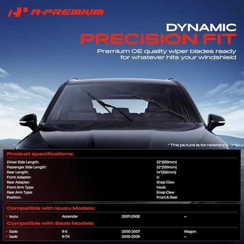 A-Premium 22"+22"+14" Windshield Wiper Blades with Wear Indicator & Towel