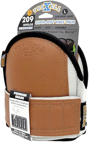 TROXELL USA Super-Soft Large Leatherhead Gray Knee Pads - Comfortable, Adjustable, Washable Kneepads
