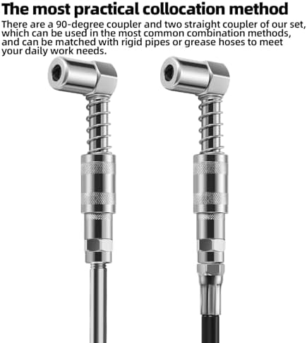 1PC 90 Degree Grease Coupler with Sleeves and 2PC Standard Grease Coupler in Tight Spaces for Auto, Farm or Industrial Use