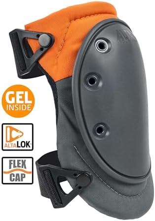 ALTA 50453.50 AltaFLEX Gel Knee Protector Pad, Gray/Orange Cordura Nylon Fabric, AltaLOK Fastening, Flexible Cap, Long, Gray