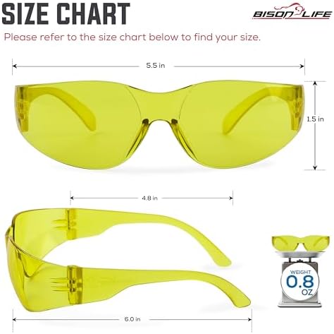 BISON LIFE Yellow Safety Glasses for Men & Women, Bulk, ANSI Z87.1, 6 Pack