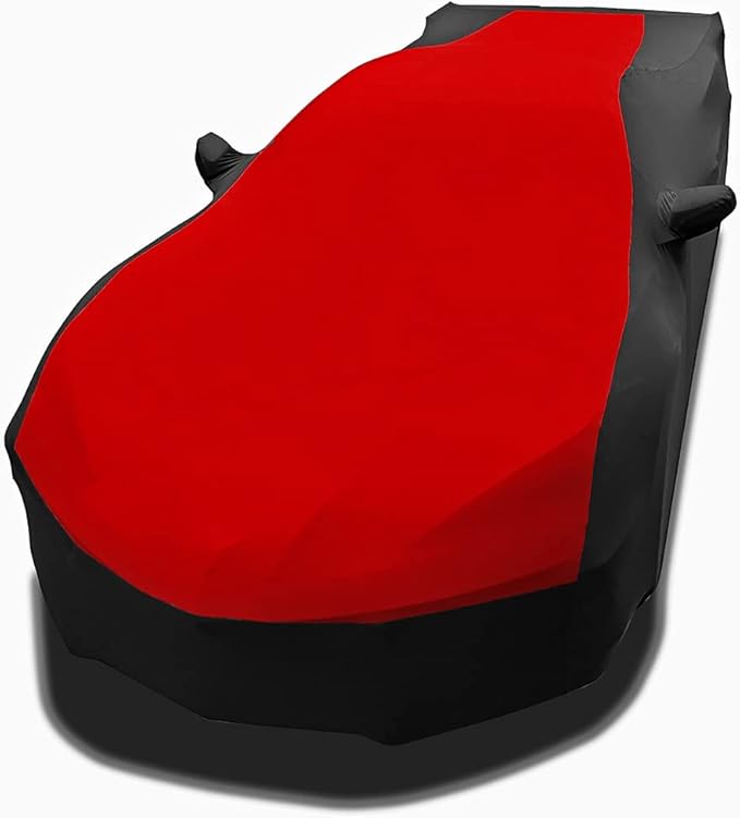 SR1 Performance USA C8 Corvette Indoor Car Cover – Custom Fit Stretch Satin Ultraguard, Soft Paint Protection Against Dust & Scratches for 2020–2026 Stingray, Z51, Z06, E-Ray (Red/Black)