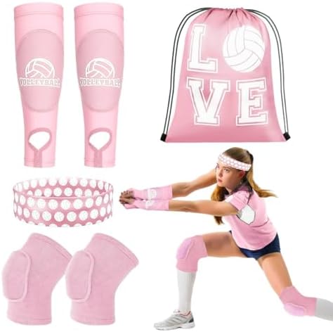 6 Pcs Volleyball Knee Pad and Arm Sleeve Volleyball Accessories Drawstring Bag Softball Headbands Volleyball Protection Equipment Gifts for Women Teens Training