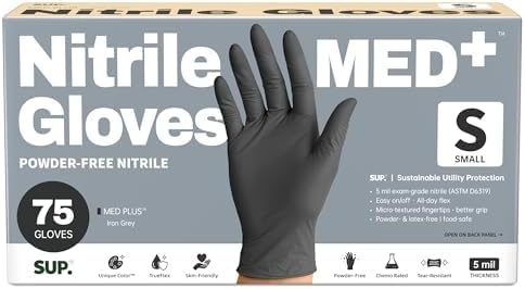 SUP Med Plus™ Nitrile Gloves, 5 Mil Powder-Free Disposable Black 75 | 750Ct
