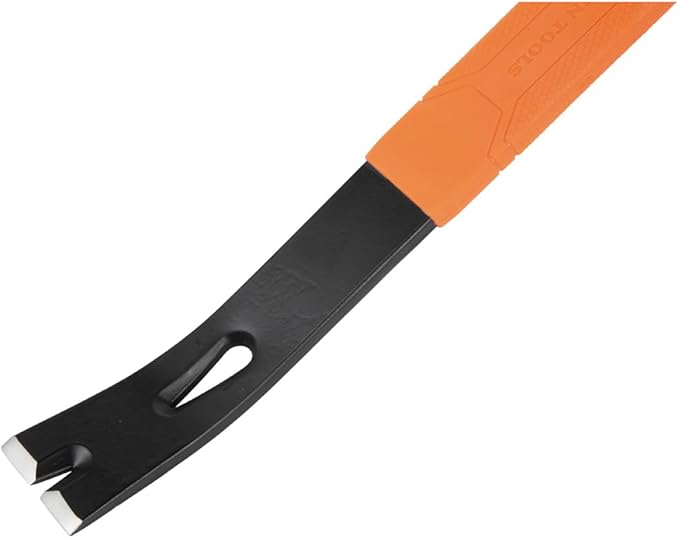 Klein Tools 66094 Pry Bar, Flat Heavy Duty, Crowbar Nail Puller, Forged Carbon Steel, Curved Claw, For Prying, Scraping, Lifting, Pulling, 15-Inch