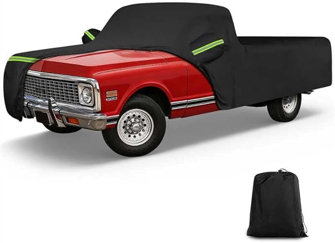 QUNSUNUS Car Cover for Chevrolet C10 C20 K10 K20 Long Bed 1960-1991, Waterproof C10 Truck Covers with Cotton Lining, All Weather Cover with Straps and Zipper