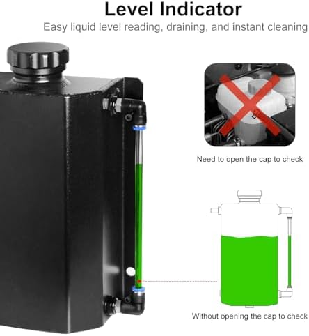 Coolant Reservoir Tank, 2L Aluminum Radiator Overflow Tank Black