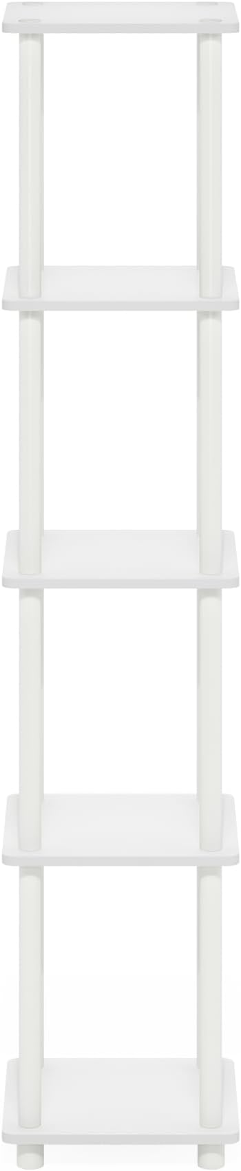 Furinno Turn-N-Tube Storage Shelves, 5-Tier Square Book Shelf, Corner Shelf, Toolless Open Shelves, Round Tubes, for Organization and Storage, Living Room, Garage, Home Office, White